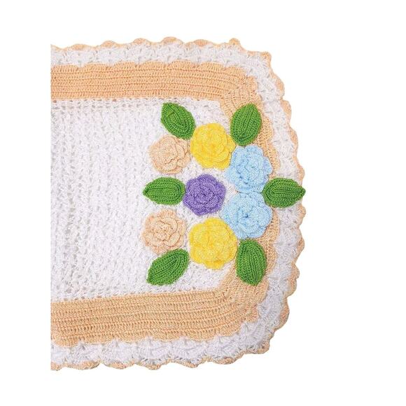 Colorful Crochet Lace 38x17 Rose DRESSER Doiley Tablecoth Grannycore Cottagecore - Picture 3 of 8